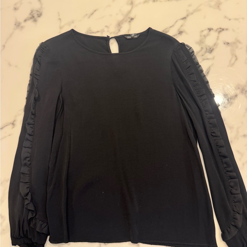 Club Monaco Black Ruffle Sleeve Blouse - Picture 2 of 8